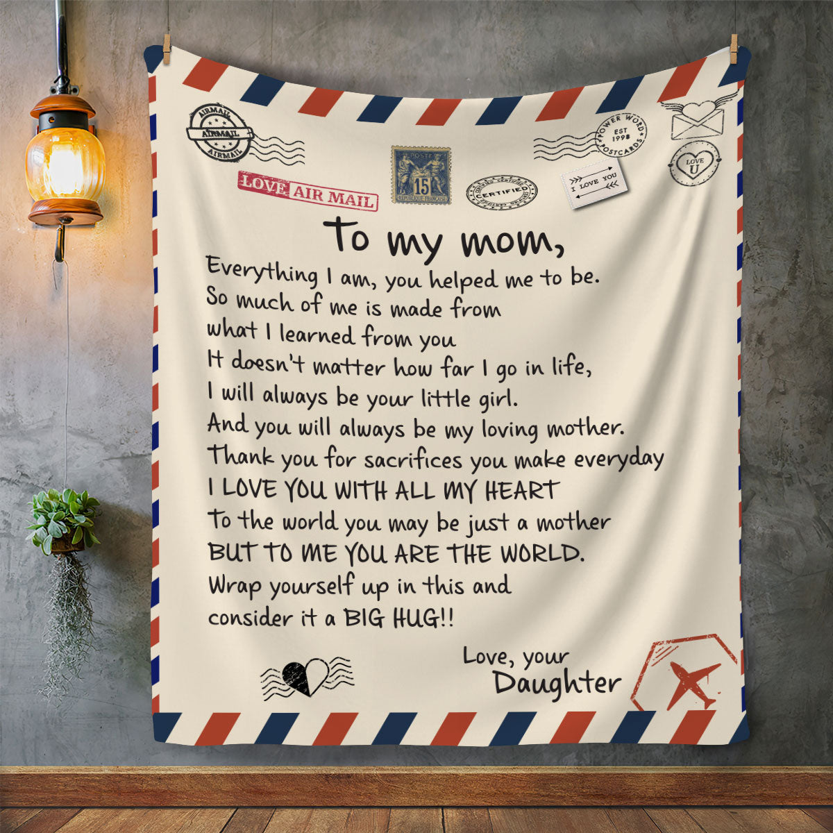 To My Mom from Daughter Big Hug Plush Fleece Blanket - 50x60