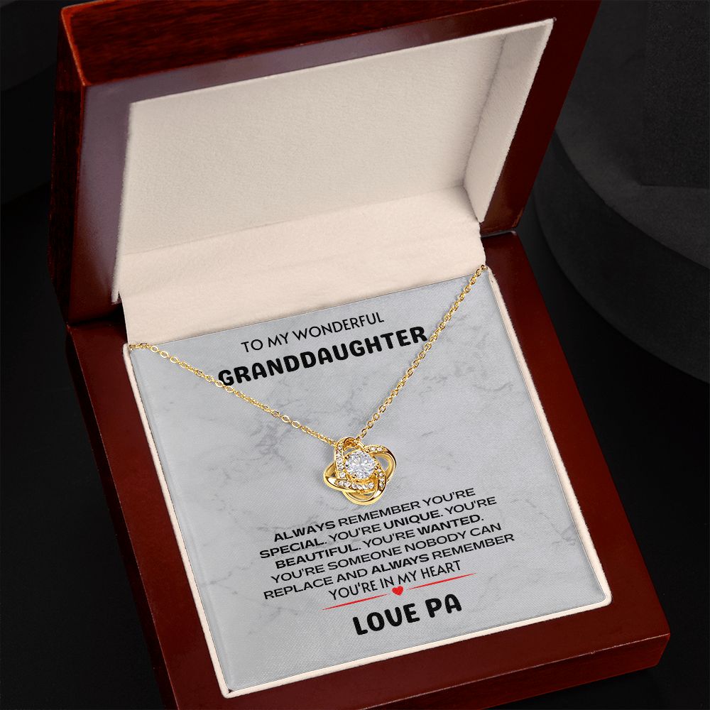 To My Wonderful Granddaughter You're Unique Love Pa Love Knot Necklace