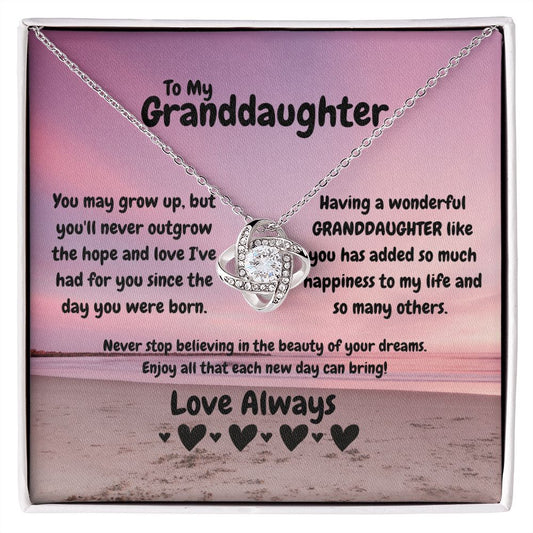 To My Granddaughter Each New Day Love Knot Necklace