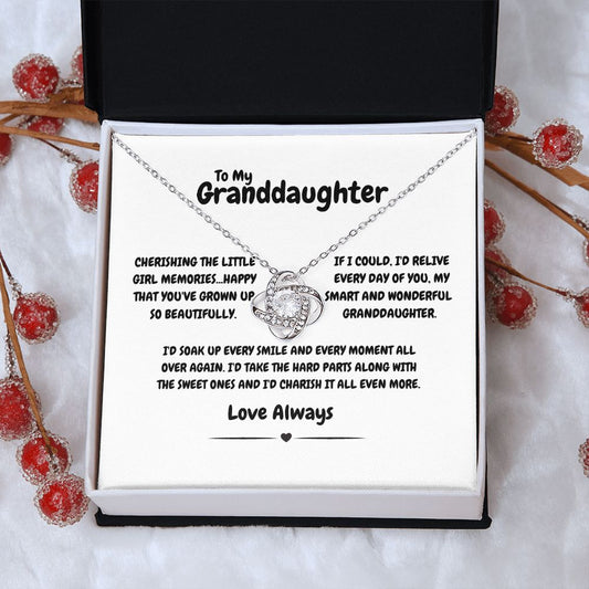 To My Granddaughter Cherish Every Moment Love Knot Necklace