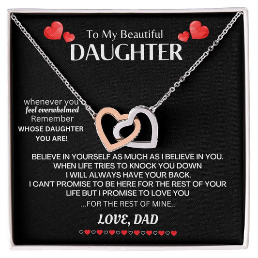 To My Beautiful Daughter Believe In Yourself Interlocking Hearts Necklace