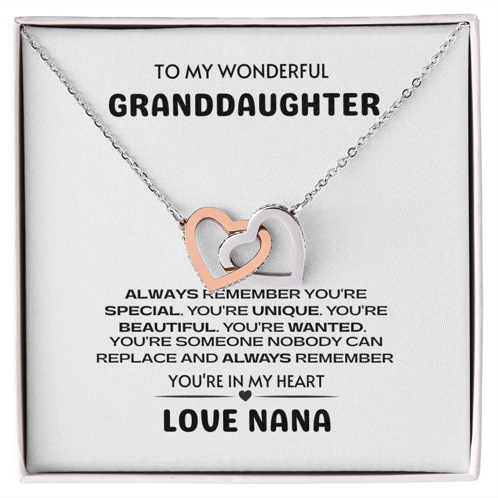 To My Granddaughter You're Unique Interlocking Hearts necklace
