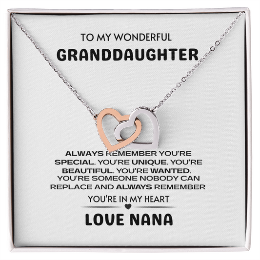 To My Granddaughter You're Unique Interlocking Hearts necklace